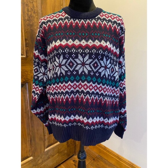 Vintage Steep Slope Ski Sweater Crew Neck Winter Snowflake Pattern Size Medium - Picture 10 of 10